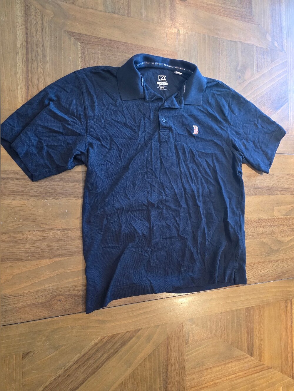 Cutter & Buck Dry Tec Polo Navy Shirt Sz Large Embroidered "B" Boston Red Sox